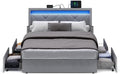 VASAGLE Full Bed Frame, 4 Storage Drawers on Wheels, Charging Station by Unknown