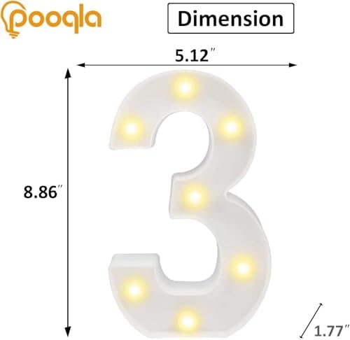 Pooqla LED Light Up Numbers, Warm White and Cool White Decorative Lighted Marquee Numbers, Light Up Numbers for Boys Girls Party, Wedding, Bar, Night Light, Room Decor, Birthday Decoration, Number 3 - Image 5