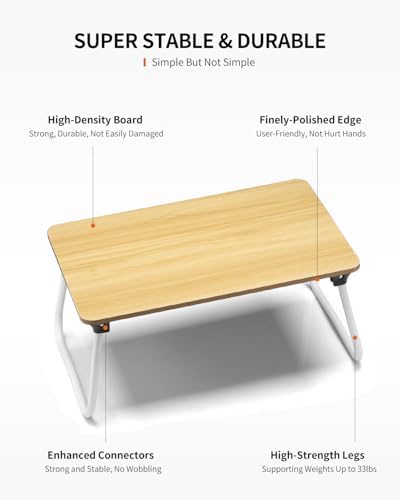 FISYOD Foldable Lap Desk, Laptop Bed Desk, Portable Bed Table, Laptop Stand for Bed & Couch, Lightweight & Mini - Oak - Image 5