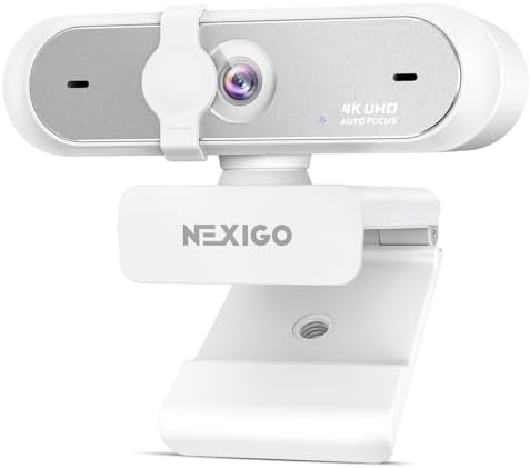 NexiGo N660P Pro 4K Webcam with Distortion-Free Lens, 1080p 60 fps Autofocus USB Streaming Camera, 3DNR, Noise-Canceling Mics & Privacy Cover, Web Cam for Gaming/Live Streaming/PC/Mac/Switch 2, White by NexiGo