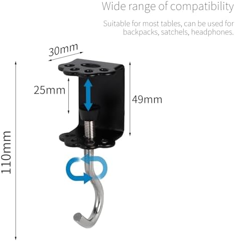 Desk Mount Bag Holder Hook Clamp-On Backpack Hanger Portable Headphones Holder, Reduce Desk Clutter, Black (Pack of 2) - Image 3