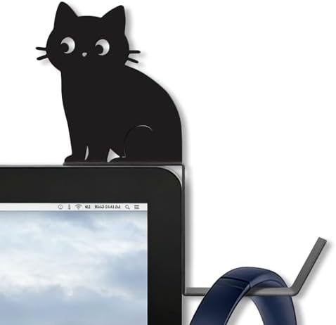 Metal Dog And Cat headphone holder for monitor, Sit cat, Black by Zzbakress