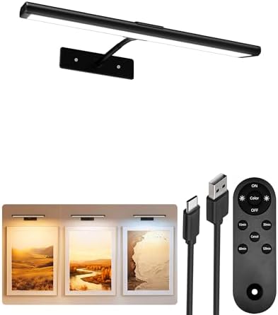 EZVALO Picture Light for Wall, 13'' Black Rechargeable 4800mAh Battery Lights Wireless with IR Remote, Magnetic LED Art Painting Light with 3 Color Temperatures, Display for Gallery, Living Room by EZVALO