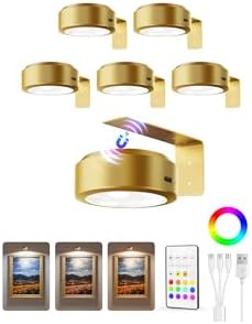 EZVALO Picture Lights for Wall, 2000mAh Rechargeable Battery Magnetic Poster Lights with 3 Color Temps & 12 RGB, Remote Dimmable Timer Painting Light, Wall Decor Light for Art Display, Frame (6 Pack) by EZVALO
