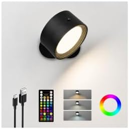Rechargeable RGB Wall Sconces with Remote, Dimmable 360° Lights by AMETHEUS