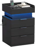 Turosur Night Stand with Gun Drawer, Charging Station & LED Light Modern by Turosur
