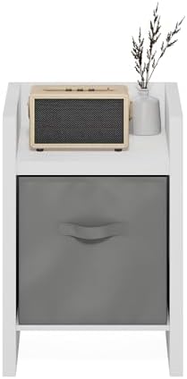 Furinno Viola Side Table, End Table with Storage Bin, White/Light Grey - Image 5