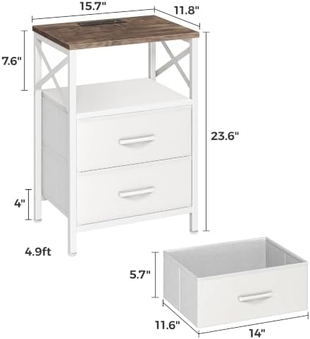 Huuger Nightstand Set of 2 with Charging Station, USB-C Port, End Tables - Image 3
