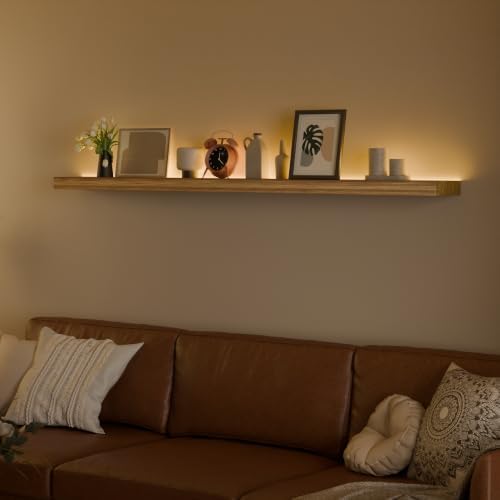 60 inch LED Gaming Floating Shelves for Wall,Solid Wood Long Wall Shelves Set of 1 with Light for Gaming Room,Brown Rustic Wall Mounted Shelves for Living Room Bedroom Kitchen Garage by ONOTETUT