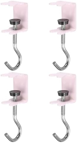 PATIKIL Desk Hook, 4Pcs Desk Mount Bag Holder Hook Rabbit J Hooks for Hanging Bag Backpack Under Desk Clamp Purse Adjustable Headphone Table Closet Door Under Counter, Pink by PATIKIL