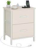 Vagusicc Nightstand with Charging Station, Bedside Table with USB Ports and Outlet, End Table Side Table with 2 Fabric Drawers for Bedroom, Living Room, Beige by Vagusicc