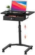 Rolling Adjustable Height Computer Desk With Drawers, Small Mobile Laptop Desk Cart On Wheels For Small Spaces Home Office, Portable Sitting Laptop Table For Bed Couch Load Up To 60LBS, Sturdy, Black by Cidaziya