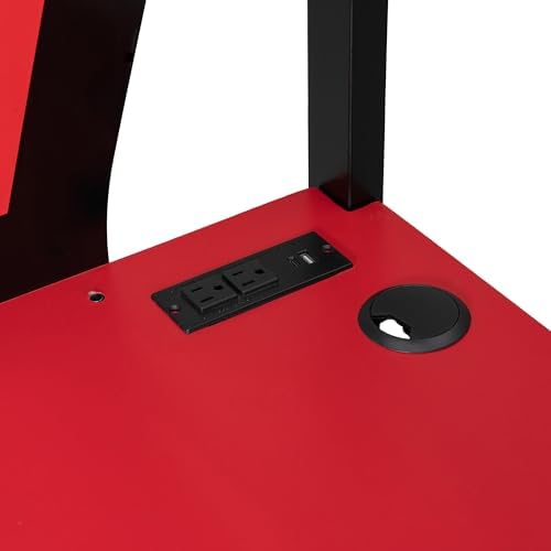 Merax Full Over Full Gaming Bunk Bed Frame with Side-Mounted Oversized Desk, USB Charging Ports & Cable Grommet & Light, Cool Design Heavy-Duty Esports Loft Bed Frame, Red - Image 6