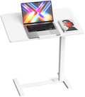 Mobile Standing Desk Adjustable Overbed Table, Pneumatic Height Adjustable Rolling Laptop Desk with Hidden Wheels, 0-180°Tilt Top Rolling Computer Cart Foldable for Home Office, Craft & Study, White by SimpleDeluxe