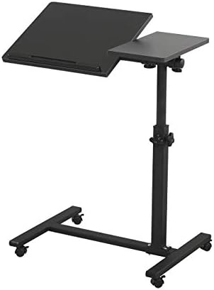 TigerDad Overbed Bedside Desk Mobile Rolling Laptop Stand Tilting Overbed Table with Wheels Height Adjustable Tray Table for Laptop Bed Sofa Side Table, Home & Hospital Use (Black) by TigerDad