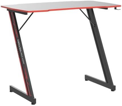 BestOffice Gmaing Desk 35.4in PC Computer Desk Z Shaped Gaming Workstation Ergonomic Gaming Table with Headphone Hook for Home Office, Red - Image 5