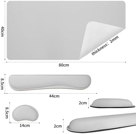 Bloss Leather Desk Pad and Keyboard Wrist Rest, Large Mouse Pad + Keyboard Pad+Mouse Wrist Support, Non-Slip Desk Mat Protector for Office, Home(35.4×15.7 Inches, Light Grey) - Image 3