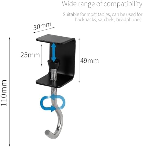 Desk Mount Bag Holder Hook Clamp-On Backpack Hanger Portable Headphones Holder, Reduce Desk Clutter, Black (Pack of 2) - Image 3