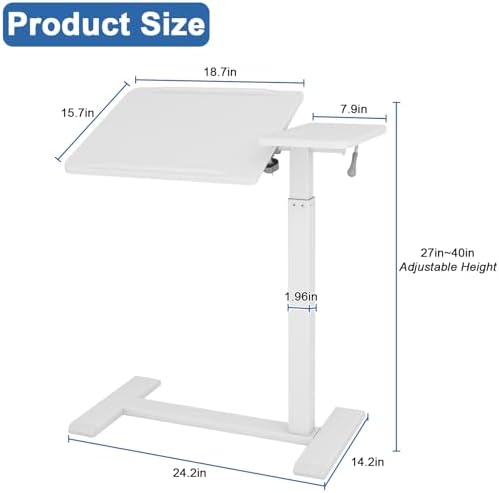 PUNCIA 27" Medical Bedside Desk,Pneumatic C Table with Tilting Top,White - Image 2