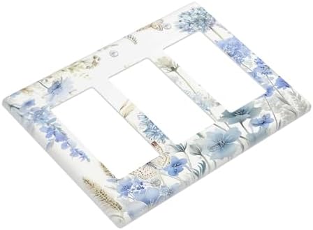 Decorative Outlet Covers Blue Floral Hydrangea Watercolor Wildflower 3 Gang Gfci Wall Plate Triple Rocker Light Switch Covers Electrical Receptacle Switchplate Plug Faceplate for Bedroom Decor - Image 3
