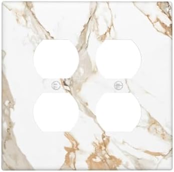 Decorative Switch Plate Covers Abstract Luxury White Gold Marble 2-Gang Duplex Light Switch Covers Gfci Wall Plate Electrical Receptacle Switchplate Plug Faceplate for Bedroom Decor by JOOJIAO