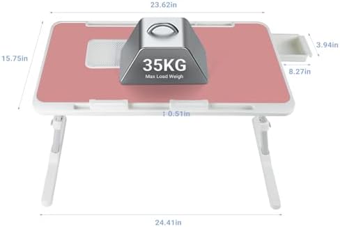 iXTRA Adjustable Laptop Lap Desk with Cooling Fan USB Light for Adults 60x40cm,Pink - Image 2