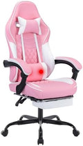 Gaming Desk Chair for Adults, Ergonomic Gaming Chair (Pink+White) | with Footrest & Headrest and Lumbar Support, Leather Material Height Adjustable computer Video Game Chairs by Majnesvon