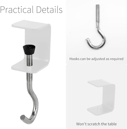 Desk Mount Bag Holder Hook Clamp-On Backpack Hanger Portable Headphones Holder, Reduce Desk Clutter, White (Pack of 2) - Image 5