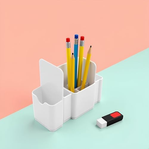 White Plastic, Magnetic Pen Holder, Erase Marker Storage Box, Pencil Cup, Desk Supplies Holders for Home, Office, Classroom, Whiteboard, Fridge, Locker Organizer - Image 5