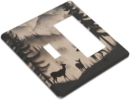 Decorative Outlet Covers Rustic Black Deer Elk Brown Wood Board Pine Tree 2-Gang Combo Light Switch Cover Plate Single Toggle/Rocker Wall Plate Plug Switch Plate Covers for Bedroom Decor - Image 3