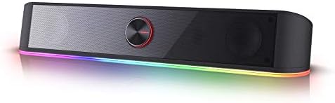 Redragon GS560 RGB Desktop Soundbar, 2.0 Channel Computer Speaker with Dynamic Lighting Bar Audio-Light Sync/Display, Touch-Control Backlit with Volume Knob, USB Powered w/ 3.5mm Cable, Black by REDRAGON