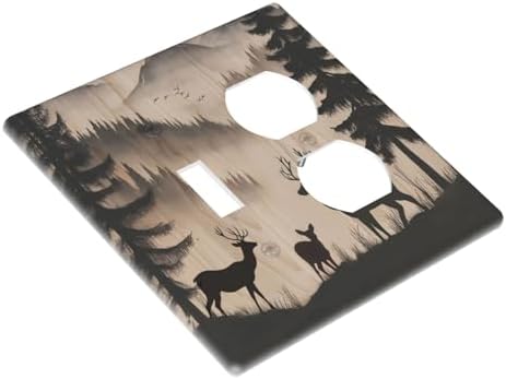 Decorative Outlet Covers Rustic Black Deer Elk Brown Wood Board Pine Tree 2 Gang Combination 1 Toggle/1 Duplex Light Switch Cover Gfci Wall Plate Electrical Receptacle Switchplate Decor - Image 3