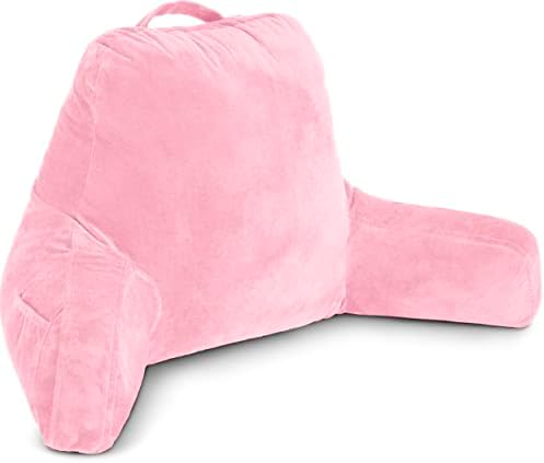 Husband Pillow Pink, Original Reading Pillow in Bed Rest Chair, Shredded Memory Foam Large Lounge Cushion Adult Backrest with Arms, Comfy Back Support for Sit Sitting Up, Washable/Removable Cover by HusbandPillow