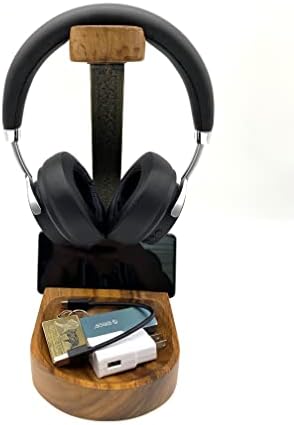 Headphone & Phone Stand, Dual Acacia Wood Holder with Tray, Desk Organizer - Image 6
