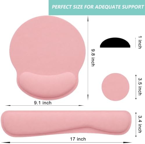 Keyboard Wrist Rest Pad Mouse Pad with Wrist Support Set of 3, Mousepad with Non-Slip Rubber Base, Ergonomic Memory Foam Mouse Wrist Cushion Support for Home Office Laptop Computer, Pink - Image 5