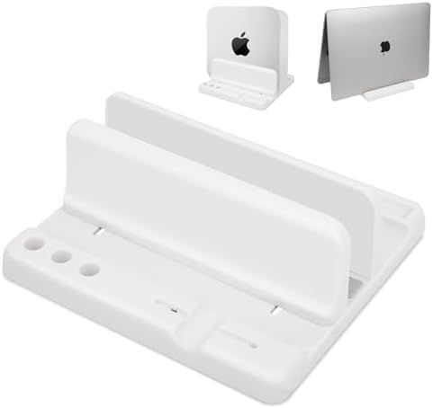Vertical Laptop Stand Holder, ABS Organizer with Adjustable Dock, 3/4 in 1 Design Extra Storage Space-Saving, Sturdy Laptop Computer Holder for PC, MacBook, Mini PC, iPad (White, 1 Slot) by Lcckyeng