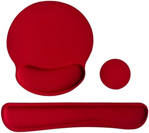 Keyboard Wrist Rest Pad Mouse Pad with Wrist Support Set of 3, Mousepad with Non-Slip Rubber Base, Ergonomic Memory Foam Mouse Wrist Cushion Support for Home Office Laptop Computer Gaming, Red by LIZPARE