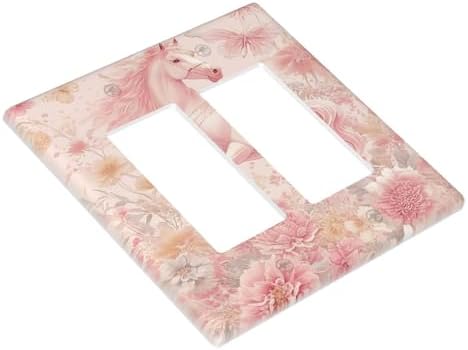 Decorative Outlet Covers Fantastical Pink Horse and Flowers 2 Gang Light Switch Cover Plate Double Rocker Wall Plate Gfci Switch Plate Covers Plug Faceplate for Bedroom Decor - Image 3