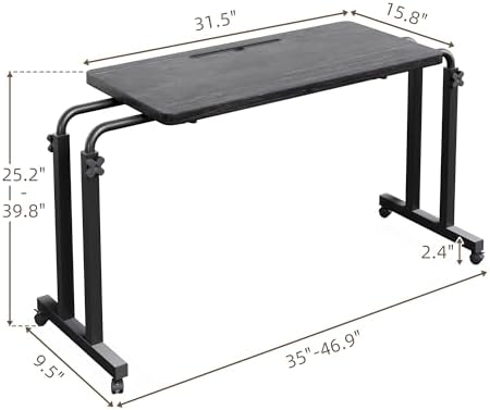 Overbed Table with Wheels, Height Adjustable Hospital Bed Table with Tablet Slot and Edge Stopper, Rolling Over Bed Desk for Recliner, Sofa, Single Bed, Laptop and Meals, Black - Image 2