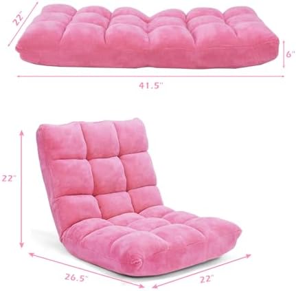 COSTWAY Floor Chair, Video Gaming Chairs with Back Support, Pink - Image 3