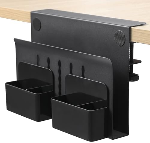 MAXECHO Desk Side Storage, Under Desk Laptop Mount, Table Side Hanging File Organizer, No Drill Clamp On Cable Management Tray, Laptop Holder with Magnetic Pen Holder for Office and Home, Load 22 Lbs by MAXECHO