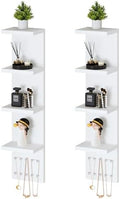 LitaEther 4 Tier White Lack Shelf Vanity Wall Shelf with 10 Crystal Hooks - Multi-Functional Storage for Makeup, Jewelry, Plants, Awards & Display (L7.1 x W5.5 x H30.7) (2) by Shopnow