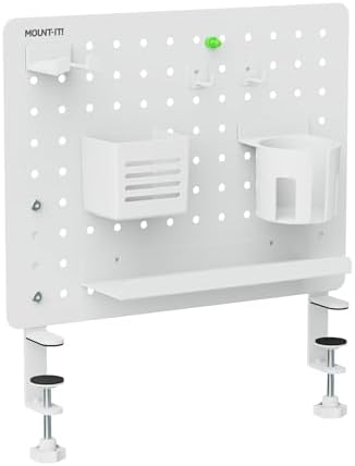 Mount-It! Clamp-On Desk Pegboard Organizer, White by Mount-It