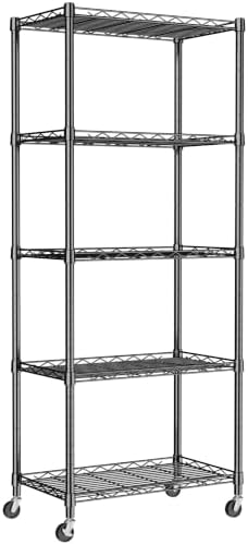 REGILLER 5-Wire Shelving Metal Storage Rack Adjustable Shelves,Standing Storage Shelf Units for Laundry Bathroom Kitchen Pantry Closet(Black,11.8" D x 21.2" W x 55" H,With Wheels) by REGILLER