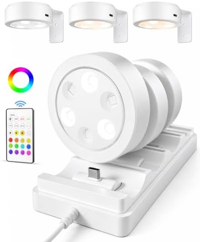 EZVALO Picture Lights for Wall, Rechargeable Battery Magnetic Poster Lights with 3 Color Temps & 12 RGB, Remote Dimmable Timer Light, Wall Decor Light for Art Display (6 Pack with Charging Station) by EZVALO