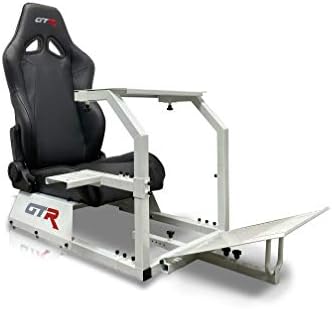 GTR Simulator GTA Model White Frame with Black Adjustable Leatherette Seat Racing Driving Gaming Simulator Cockpit Chair by GTRSimulator