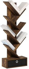 Furinno Tree Book Shelf, 7-Tier Bookshelf, Tree Bookcase with Bin Drawer, 8.4 x 16.9 x 46.2, for Living Room, Bedroom, Home Office, Amber Pine/Black by Furinno-FitsYourSpaceFitsYourBudget