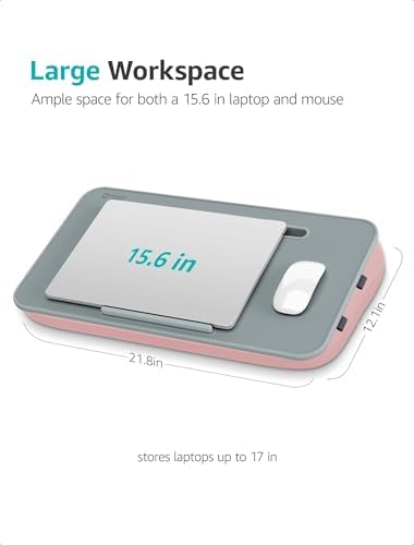 Istudyniture Lap Desk | Portable Laptop Desk & Stand – Fits Up to 17 inch – Washable Cushion, Built-in Phone Holder – for Bed, Couch, Sofa, Floor – Writing, Reading, Home Office – Large, Pink - Image 5