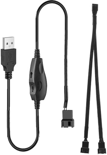 Gebildet 12V Voltage Step-Up USB to 3-Pin and 4-Pin PC Fan Sleeved Power Adapter Cable+Splitter Cable 1 to 2 with Switch and Speed Regulator by Gebildet