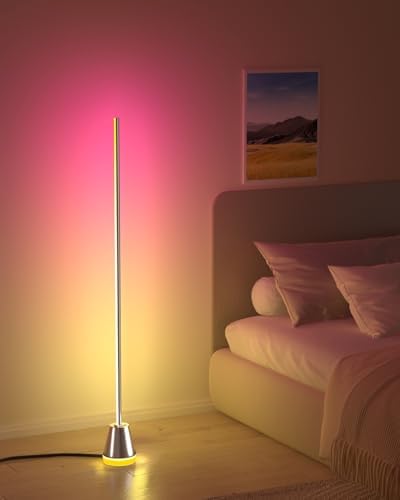 Keepsmile Smart RGB LED Corner Floor Lamp, Bright Standing Lamps for Living Room with APP and Remote,Modern Floor Lamp with Music Sync and 16 Million Colors, Ambient Light for Bedroom Silver - Image 6
